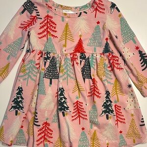 Hanna Andersson Pink Christmas Tree Holiday Long Sleeve Dress 12 - 18 months